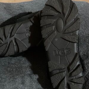 UGG Black Suede Shearling Cuff Slip-Ons